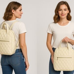 NWT Belka Russo Quilted‎ Convertible Backpack Purse – Beige Cream Tote Handbag